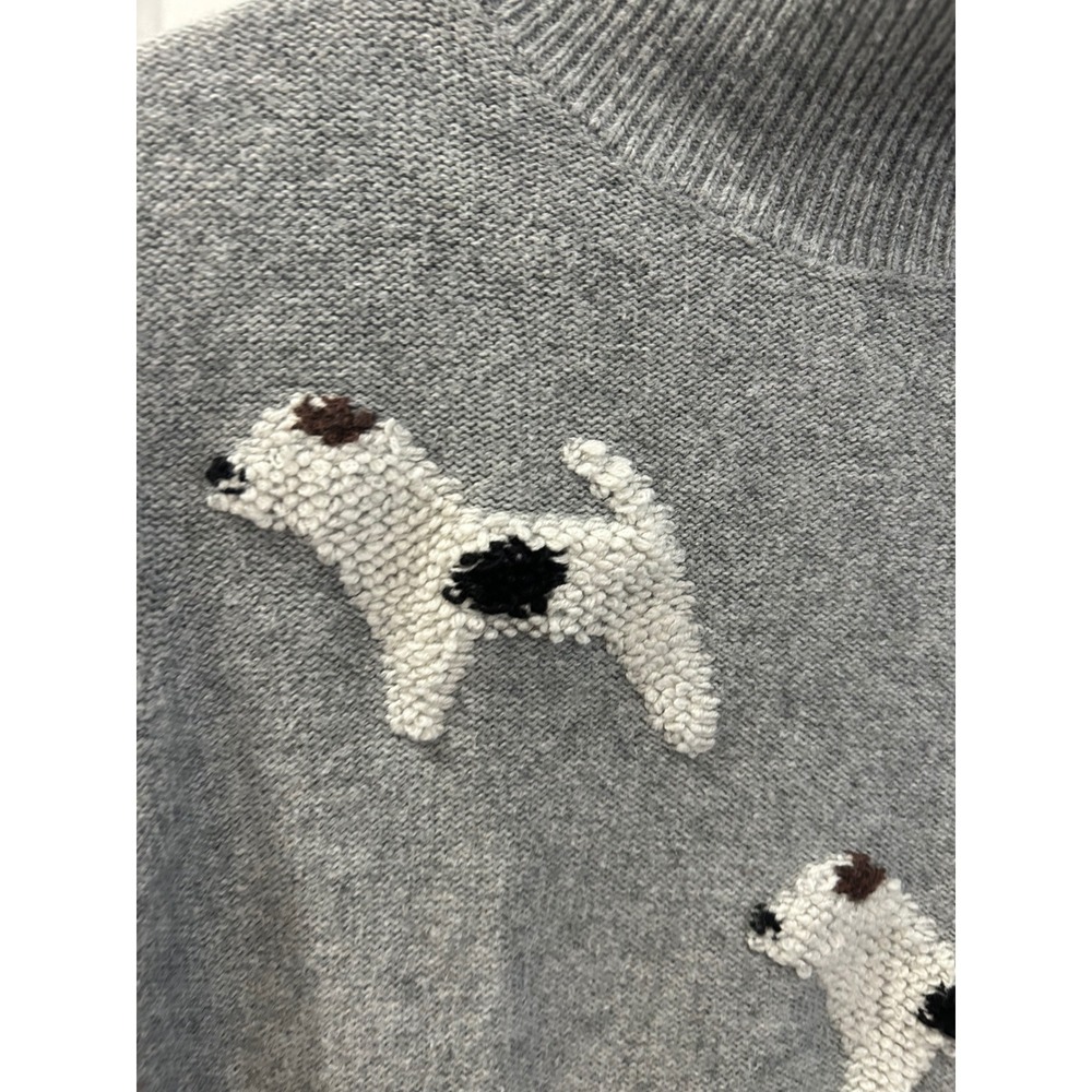 LOFT‎ Womens Gray Terrier Dog Mock Neck Puff Sleeve Knit Sweater Size M - Picture 2 of 7